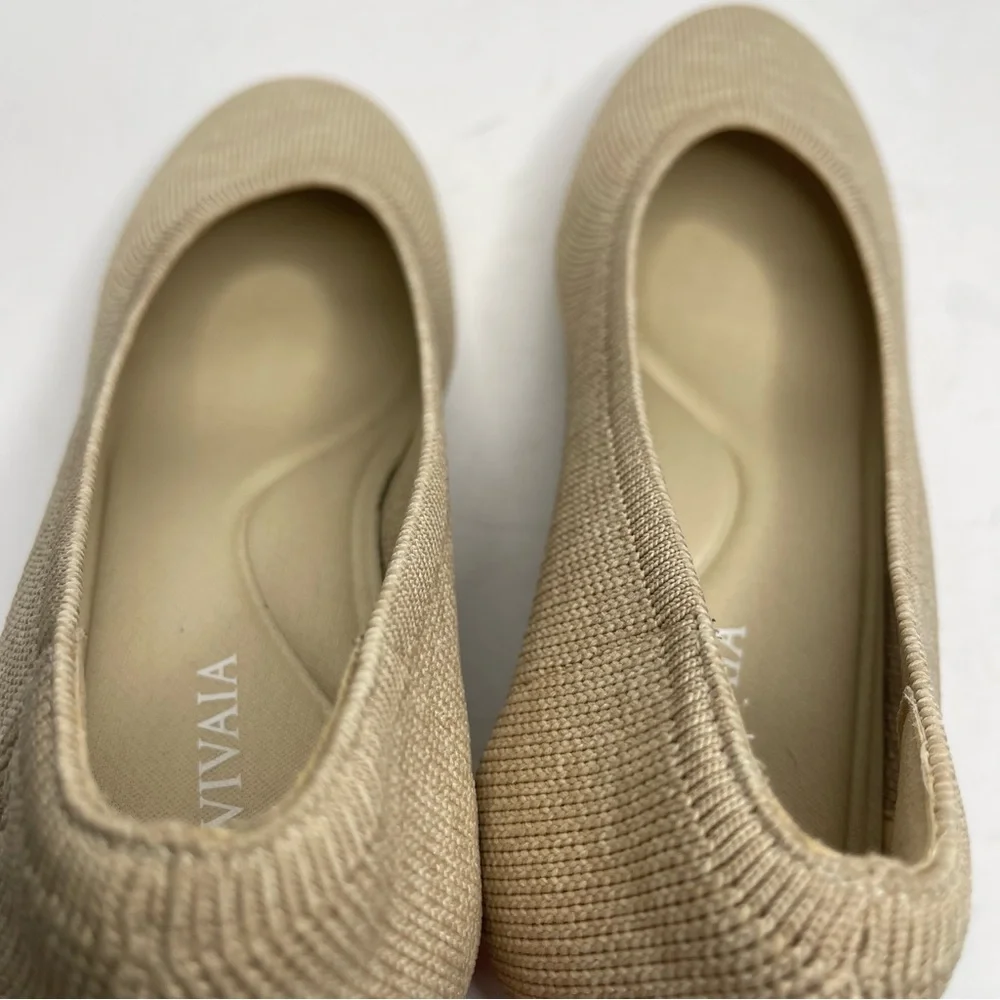 VIVAIA Cream Elvia Round-Toe Chunky Heels Womens Size 37 Comfort Knit